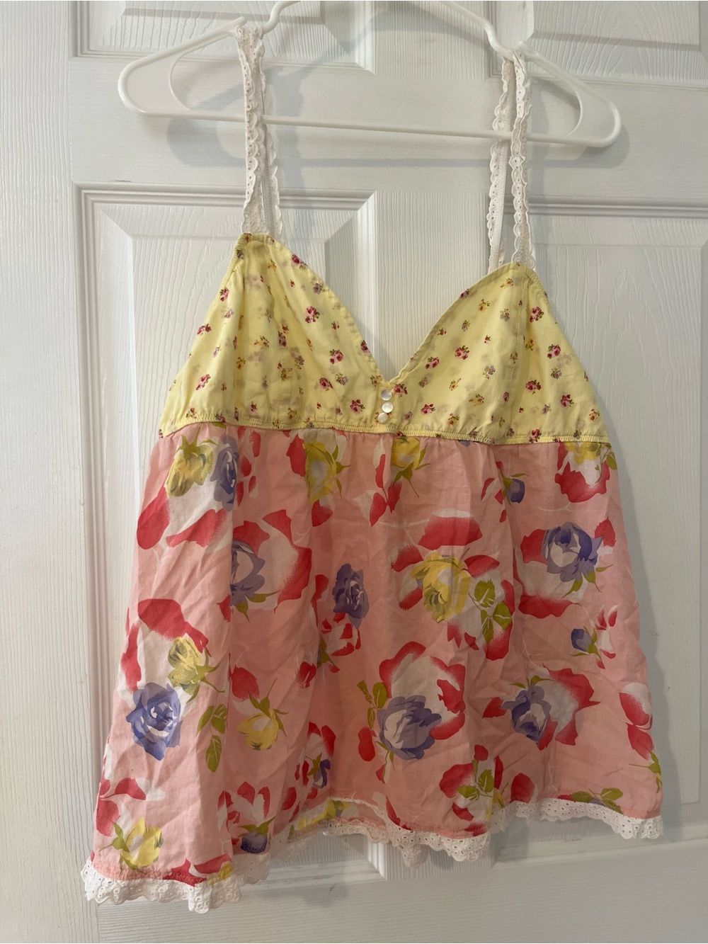 Anthropologie Yellow & Pink Floral Lace-Trim Camisole